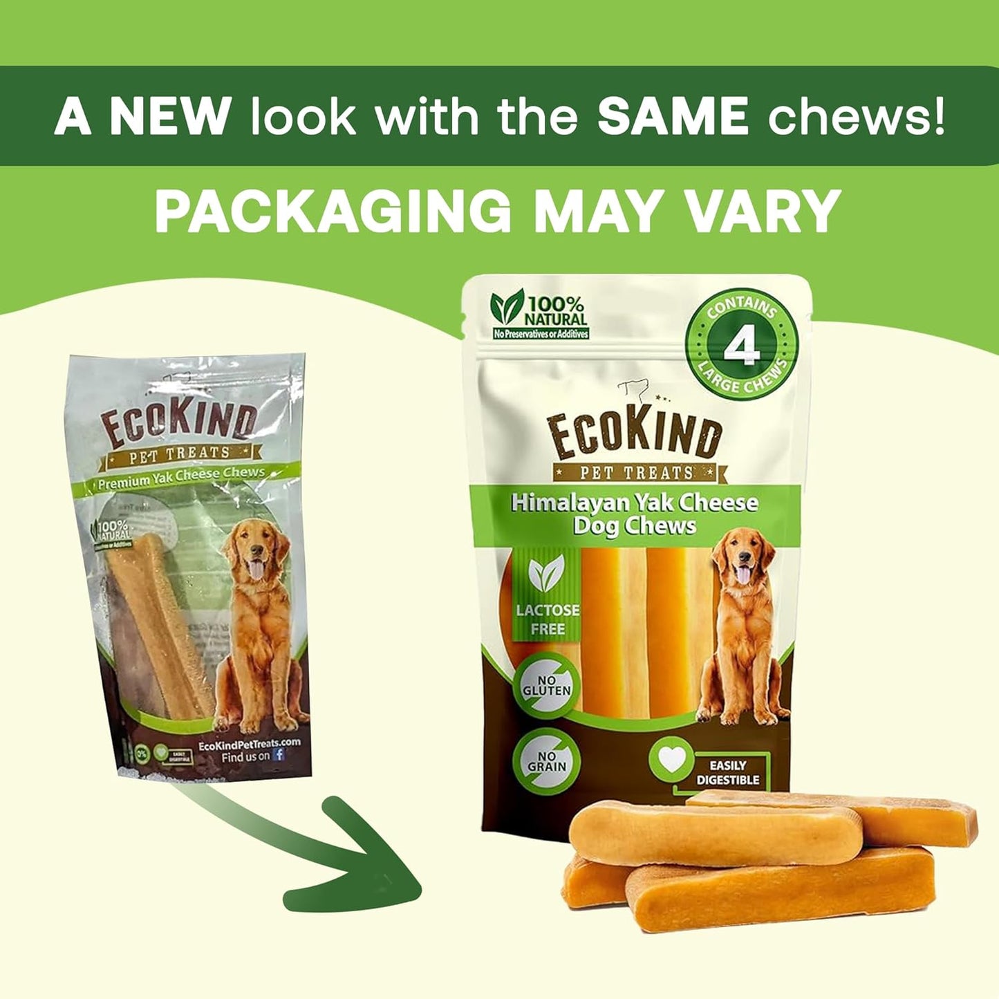 EcoKind Gold Yak Dog Chews Grade A Quality 100% Natural, Healthy & Safe - 3 POUND BAG